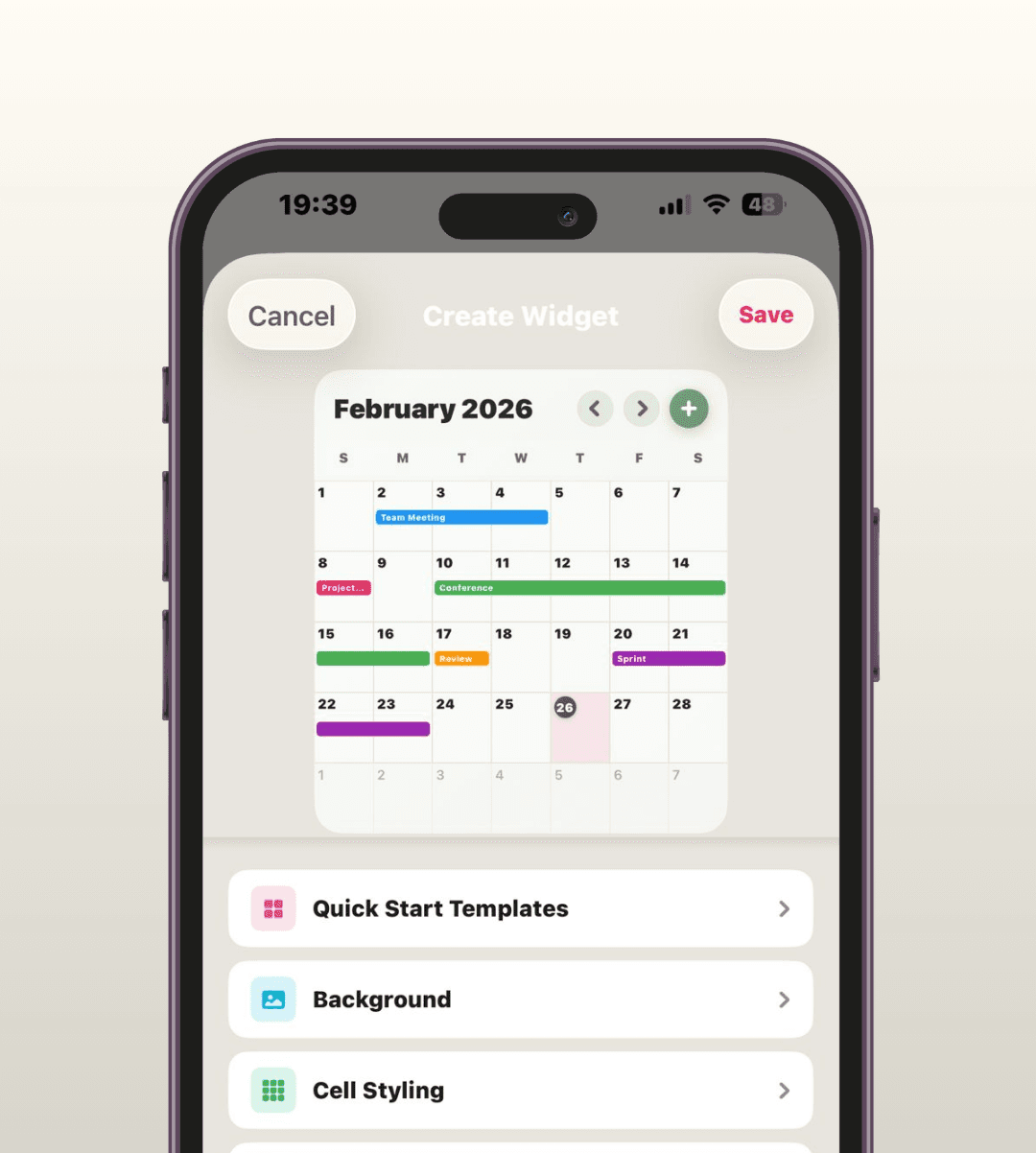 Customizable widgets